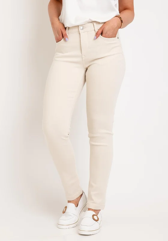 Fransa Luxe Elli Slim Leg Jeans, Oatmeal Casual High-Waisted Bootcut Jeans