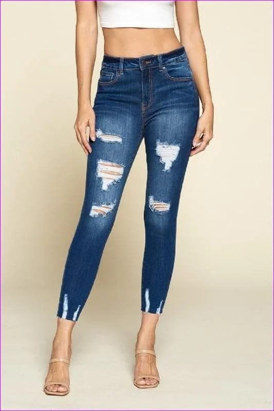 High Rise Destruction Jeans Trendy Colored Denim Jeans
