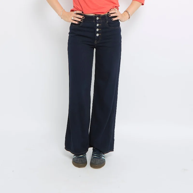 High Waisted Button Up Wide Leg Jeans - UK 8 Stylish Plus Size Denim Jeans