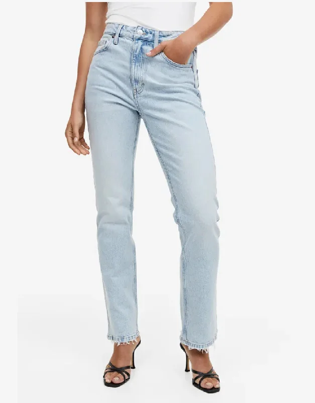HM High Rise Straight Fit Jeans Light Blue Classic Button Fly Jeans