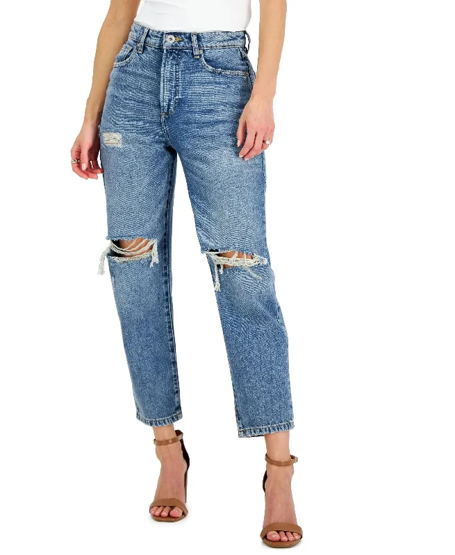 INC International Concepts Womens High Rise Ripped Mom Jeans Classic Slim Fit Jeans