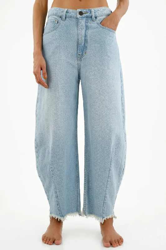 Women's Frayed Slouchy Blue Jeans Casual Loose Fit Jeans