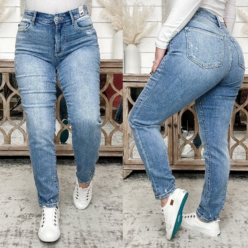 Judy Blue Amora Distressed High Rise Slim Fit Jeans Elegant Wide-Leg Jeans