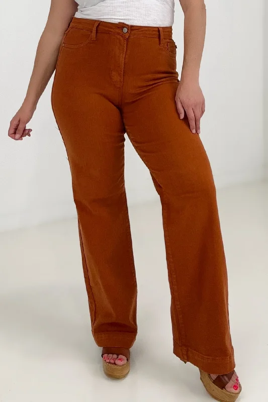 Judy Blue High Waist Garment Dyed Wide Leg Jeans - Ships from The US Trendy Low-Rise Bootcut Jeans