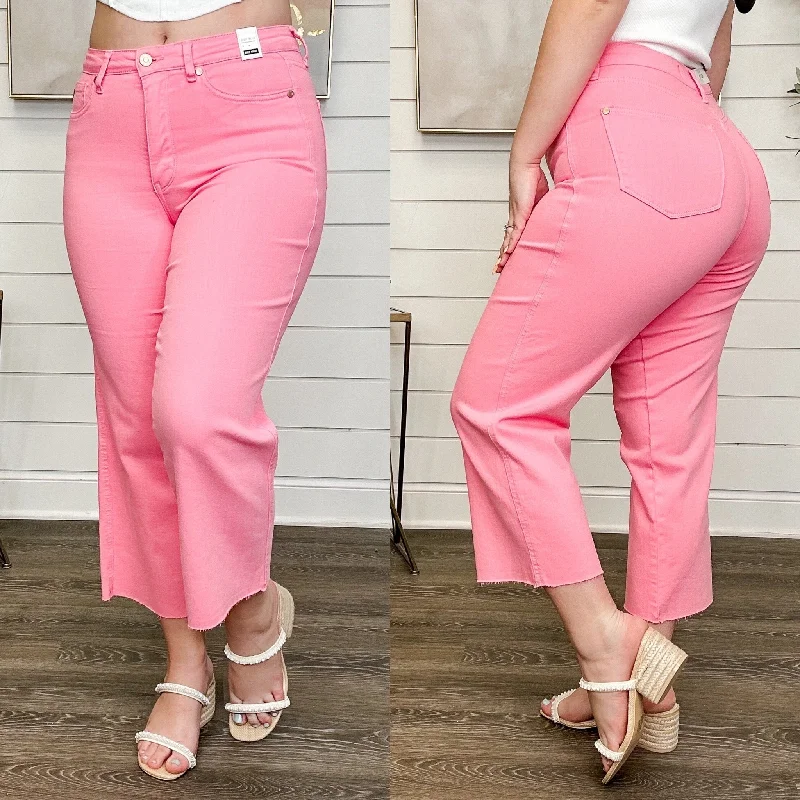 Judy Blue Sky Tummy Control High Rise Wide Leg Cropped Pink Jeans Stylish Plus Size Denim Jeans Judy Blue Sky Tummy Control High Rise Wide Leg Cropped Pink Jeans Stylish Plus Size Denim Jeans