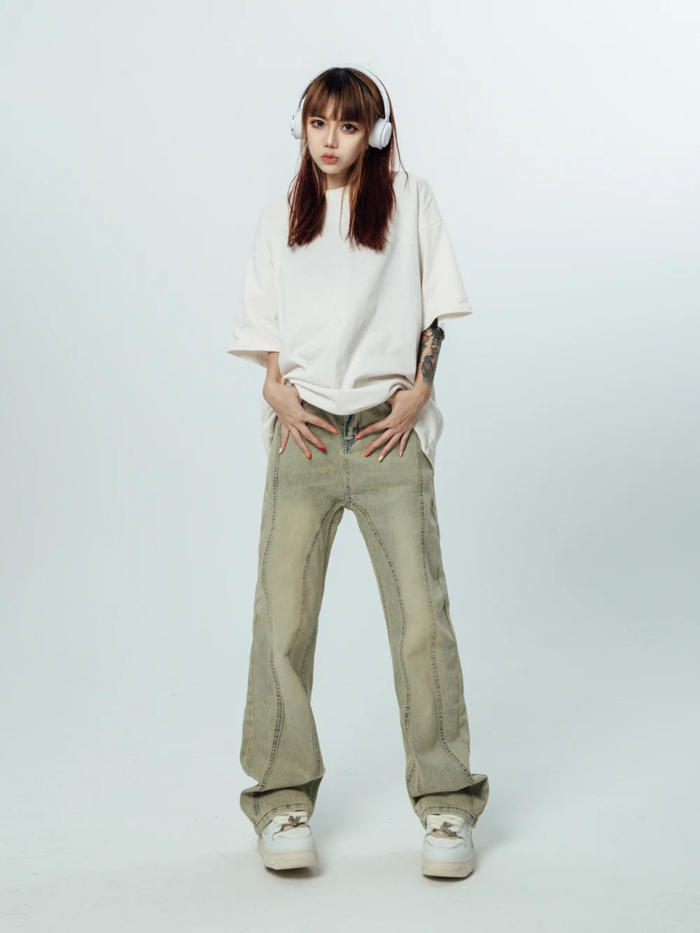 DressBetty - 2024 Korean Baggy Graphic Y2K Jeans Trendy Paperbag Waist Jeans