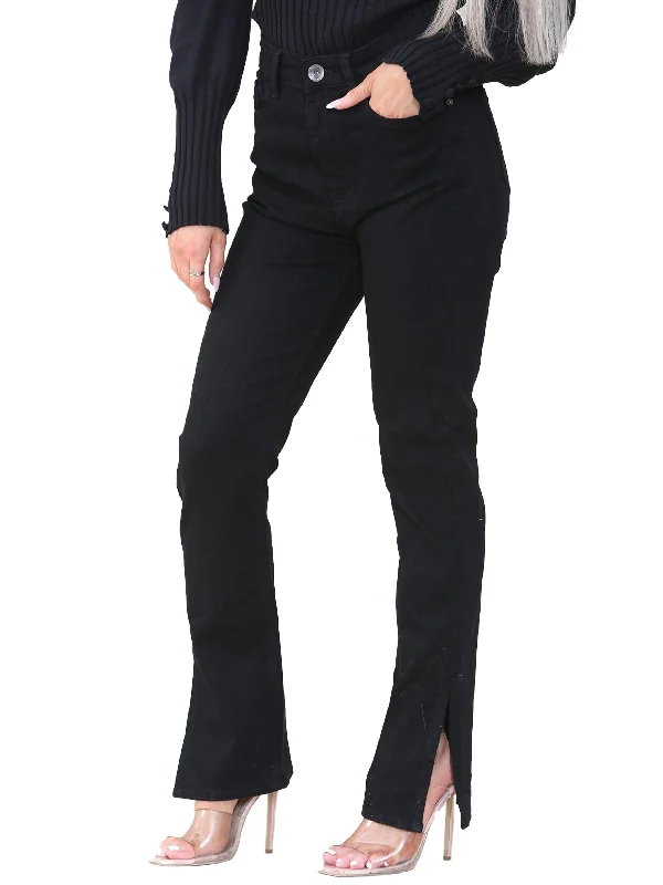 Kruze | Womens Straight Slit Jeans Elegant Bootcut Fit Jeans