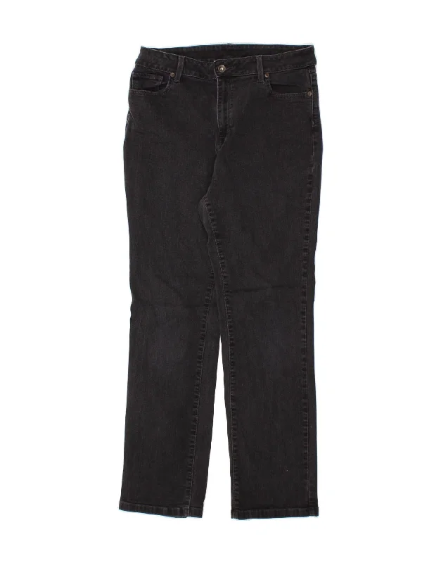 L.L.BEAN Womens High Waist Straight Jeans US 14 Large W30 L30 Black Chic Double Waistband Jeans