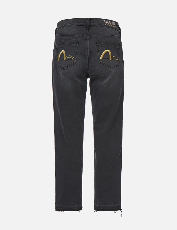 Metal Ring Straight Fit Jeans Stylish Paperbag Waist Denim