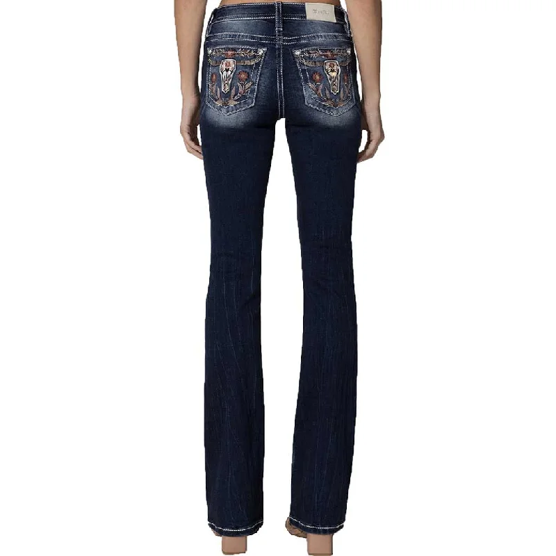 Miss Me Women's Angelic Steer Bootcut Jeans Casual Wide-Legged Denim Jeans