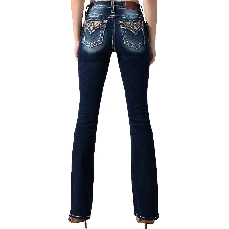 Miss Me Women's Aztec Accent Bootcut Jeans Trendy Classic Fit Jeans