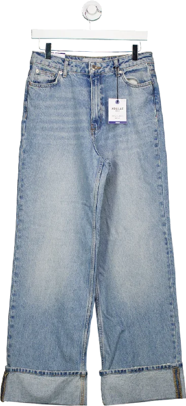 New Look Blue Adalae Wide Leg Turn Up Jeans UK 10 Trendy Acid Wash Skinny Jeans