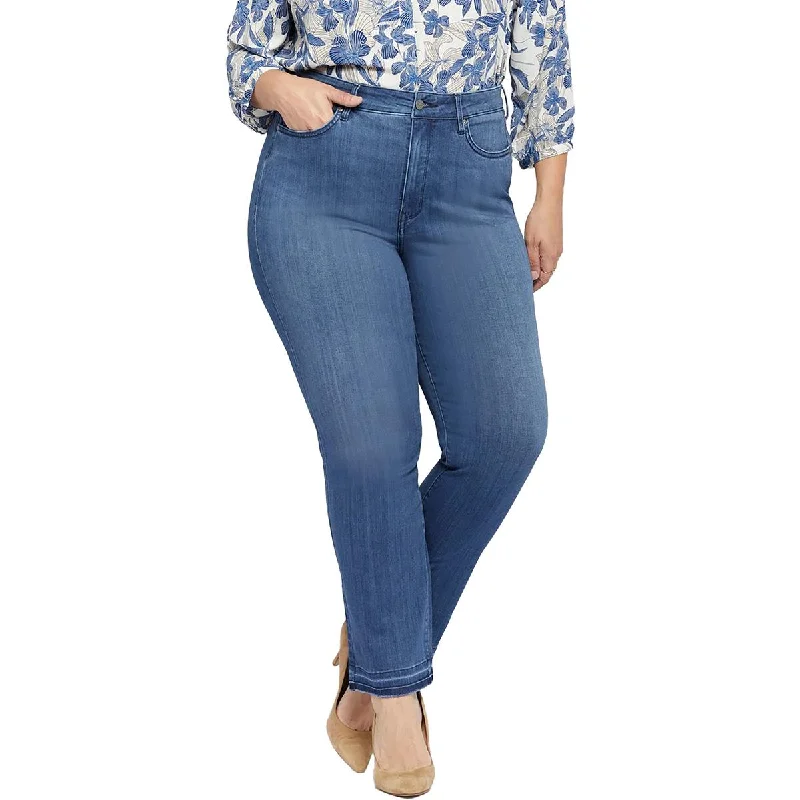 NYDJ Womens Plus High Waist Released Hem Straight Leg Jeans Casual Light Wash Jeans