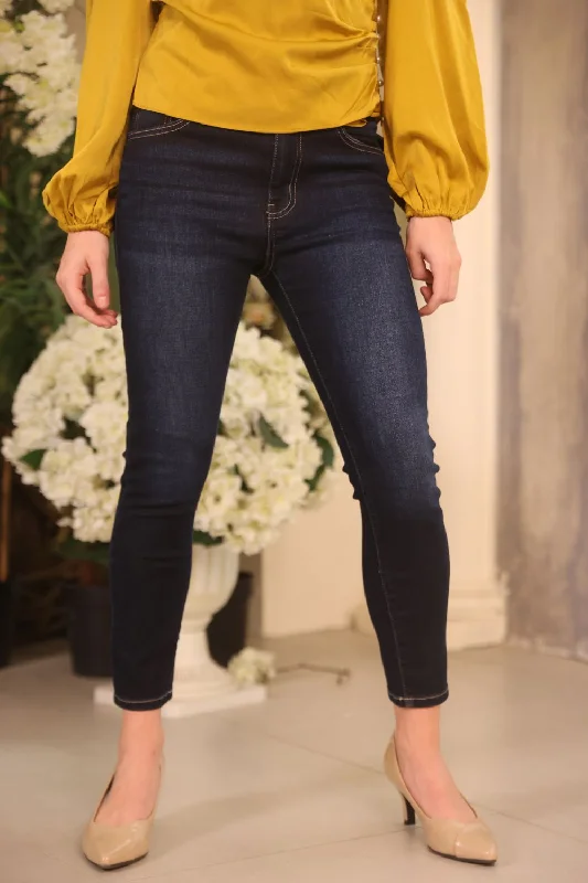 Petite High Rise Skinny Jeans (Dark) Fashionable Vintage Wash Jeans