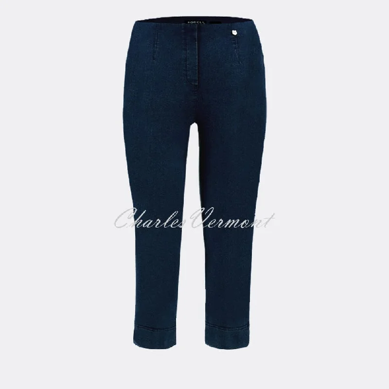 Robell Marie 07 - Capri Jean 51664-5448-69 (Navy) Casual Wide-Legged Denim Jeans