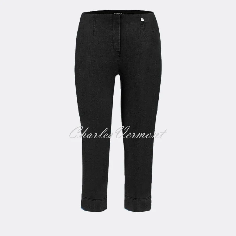 Robell Marie 07 - Capri Jean 51664-5448-90 (Black) Cozy Relaxed Fit Denim Jeans