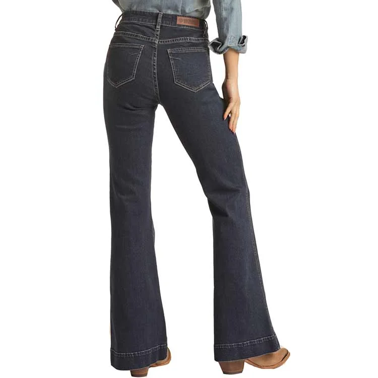 Rock & Roll Denim Women's High Rise Triple Button Trouser Jeans Classic Blue Denim Jeans Rock & Roll Denim Women's High Rise Triple Button Trouser Jeans Classic Blue Denim Jeans