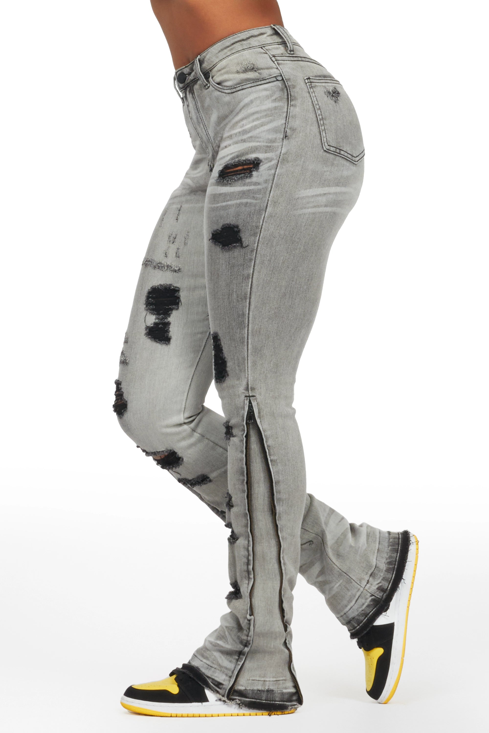 Whitley Grey Stacked Jean Elegant Dark-Wash Bootcut Jeans