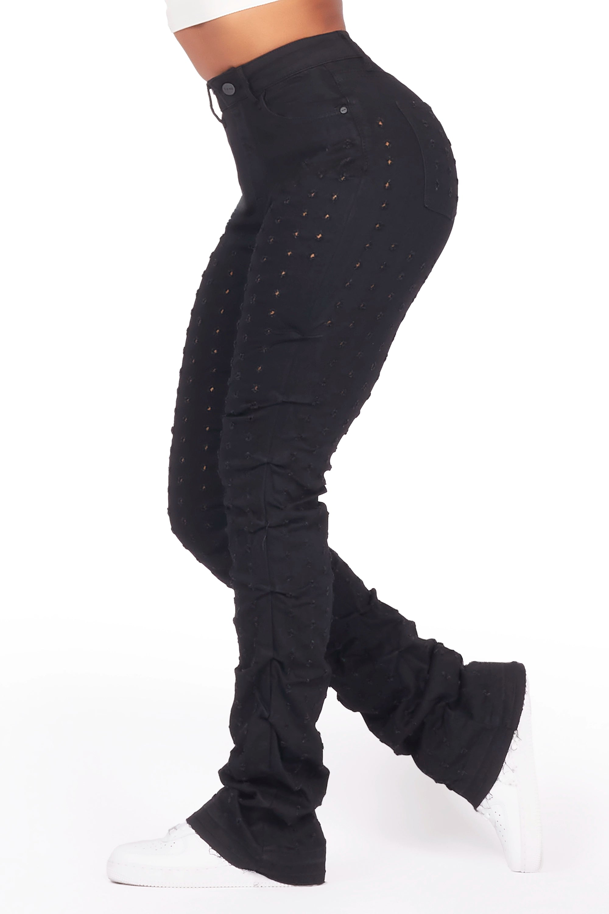 Valondra Black Stacked Flare Jean Elegant Wide-Leg Jeans