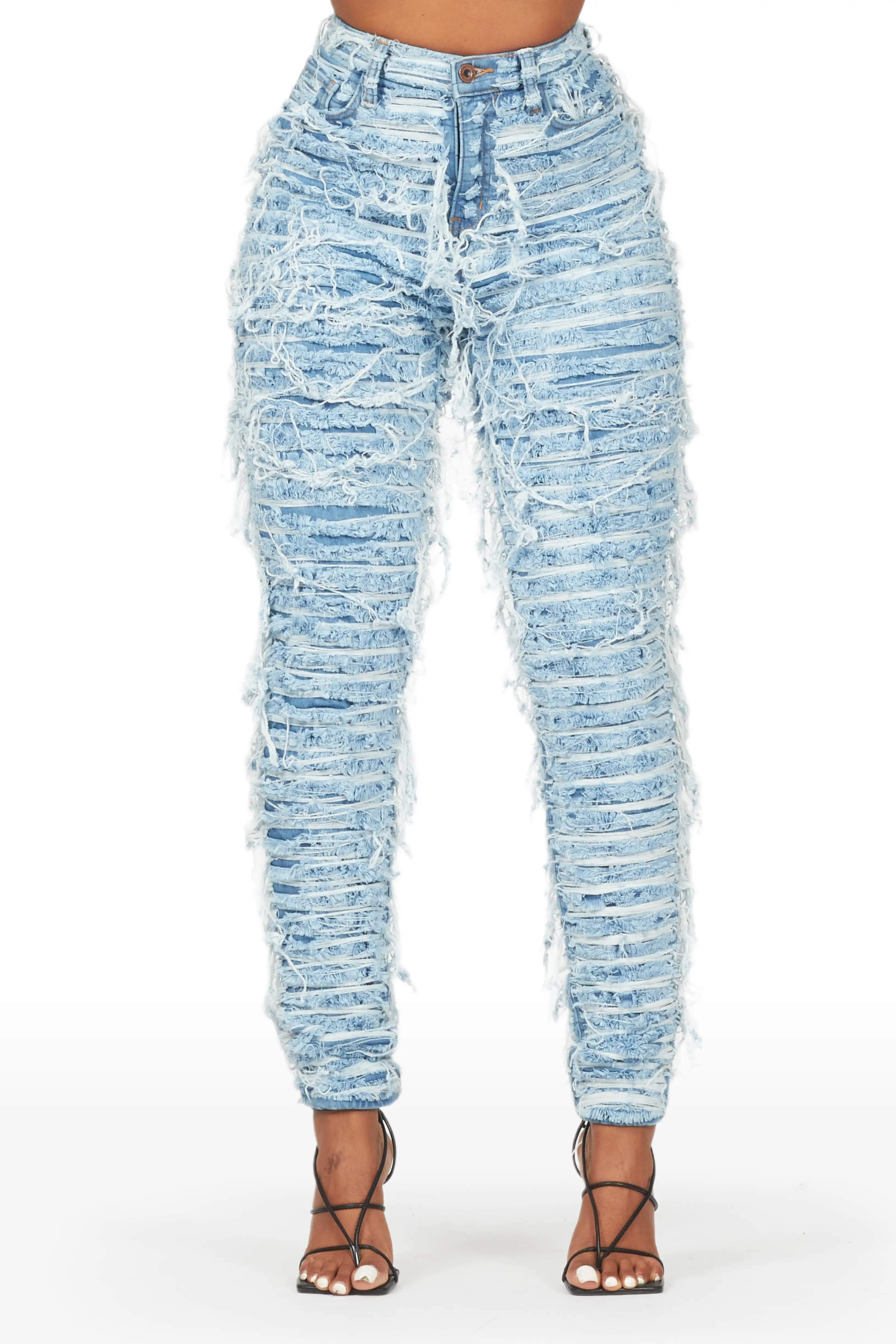 Lucia Med. Wash Shredded Skinny Jean Stylish High-Waist Jeans