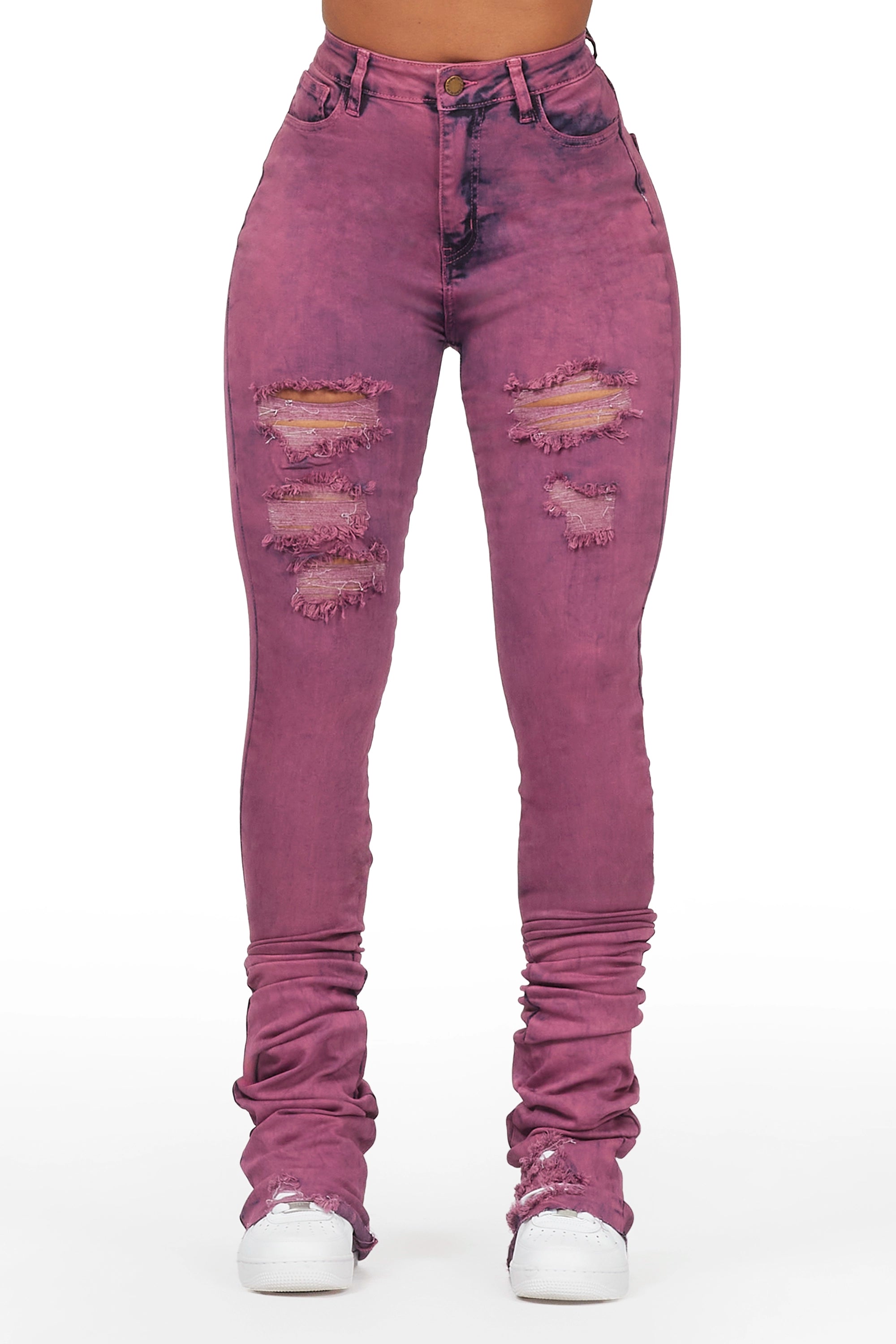 Danyale Purple Distressed Super Stacked Jean Classic Button Fly Jeans