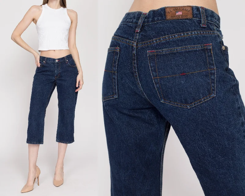 Small 90s Dark Wash Capri Jeans Fashionable Button-Front Jeans