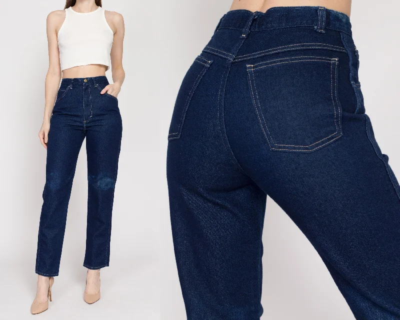 Small 90s Dark Wash High Waisted Stretch Jeans 25"-26" Chic Rolled Cuff Denim Jeans