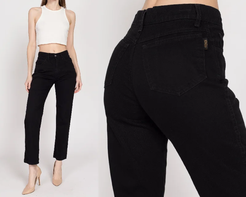 Small 90s Fendi Black High Waisted Jeans 26" Fashionable Distressed Jeans