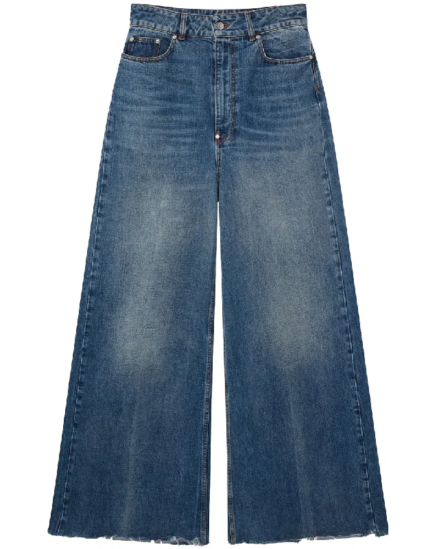 Wide Leg Jean in Vintage Blue Trendy Acid Wash Skinny Jeans