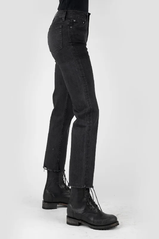 Stetson Womens Black Cotton Blend 915 High Rise Jeans Trendy Pleated Waist Jeans