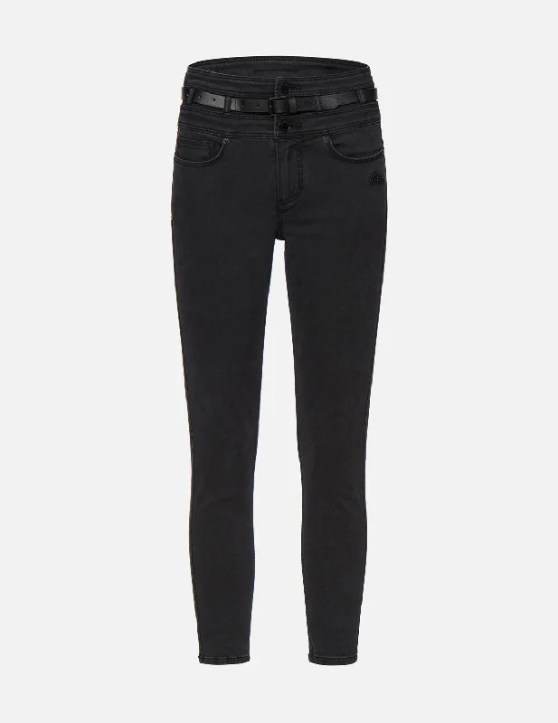 Triple Waistband Skinny Jeans with Leather Belt Comfortable Distressed Straight-Leg Jeans Triple Waistband Skinny Jeans with Leather Belt Comfortable Distressed Straight-Leg Jeans