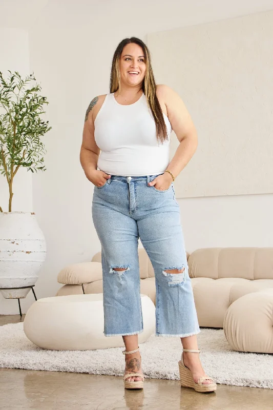 Tummy Control High Waist Raw Hem Distressed Jeans Trendy Cut-Off Denim Shorts