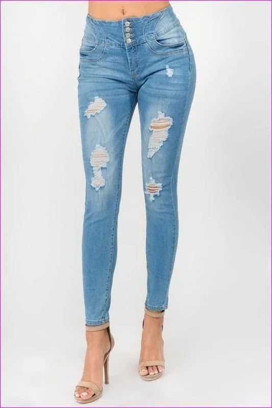 Ultra High Rise Ripped Jeans Fashionable Jeggings Style Jeans
