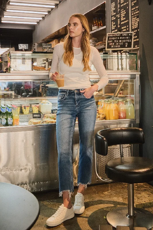 Vervet by Flying Monkey High Rise Frayed Hem Straight Jeans Comfortable Full-Length Denim Jeans