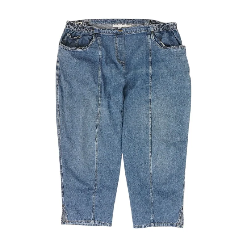 Vintage Blue Solid Pull on Jeans Casual Loose Fit Jeans
