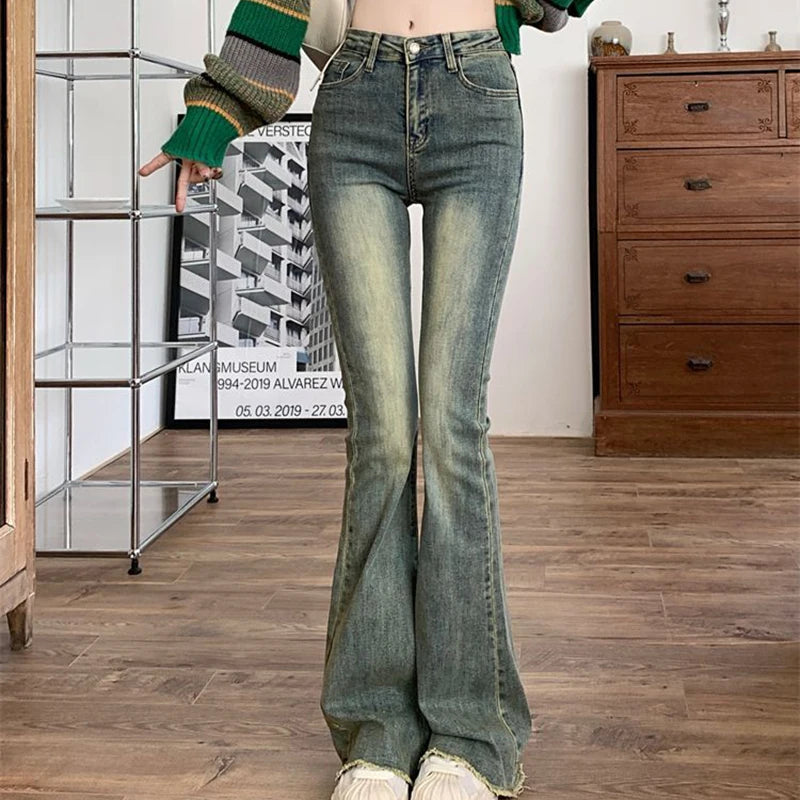 DressBetty - 2024 Vintage Washed Flare Skinny Jeans Chic Faded Blue Jeans