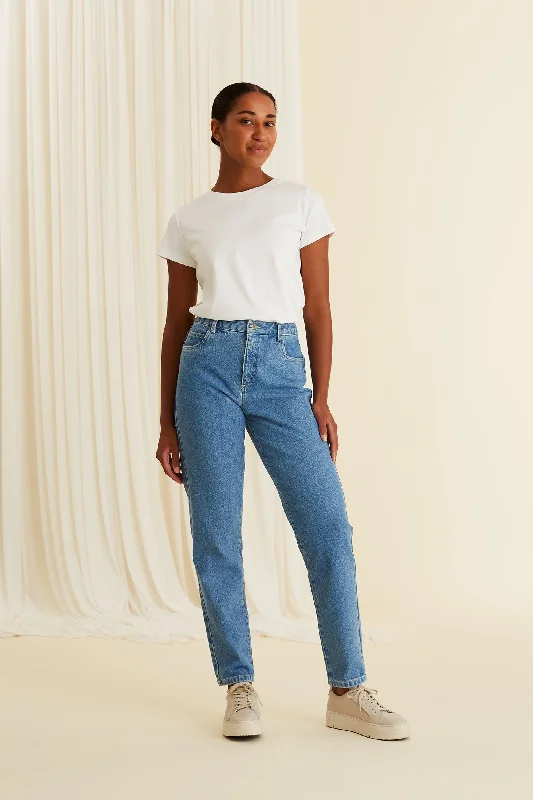 Holly Five-Pocket Jeans Blue Fashionable White Denim Jeans