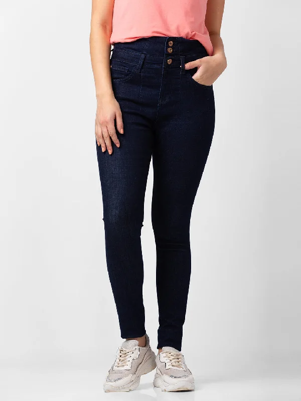 Spykar Women Dark Blue Lycra Skinny Fit Regular Length Jeans (Adora) Trendy Low-Rise Slim Jeans Spykar Women Dark Blue Lycra Skinny Fit Regular Length Jeans (Adora) Trendy Low-Rise Slim Jeans