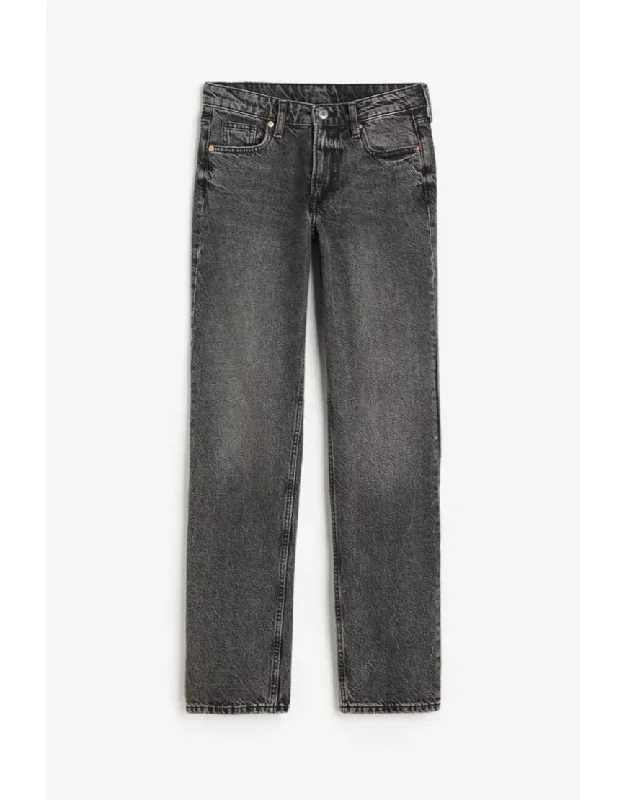 Weekday Straight Regular Jeans Grey Wash Trendy Patchwork Denim Jeans