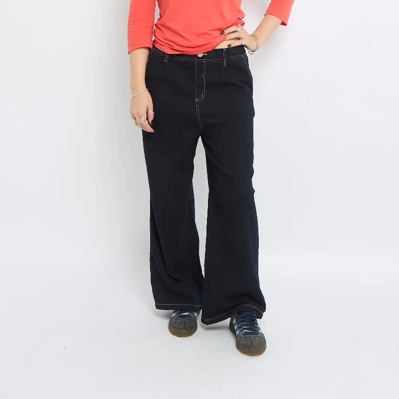 Wide Leg Contrast Stitch Jeans - UK 10 Trendy Bootcut High-Waisted Jeans
