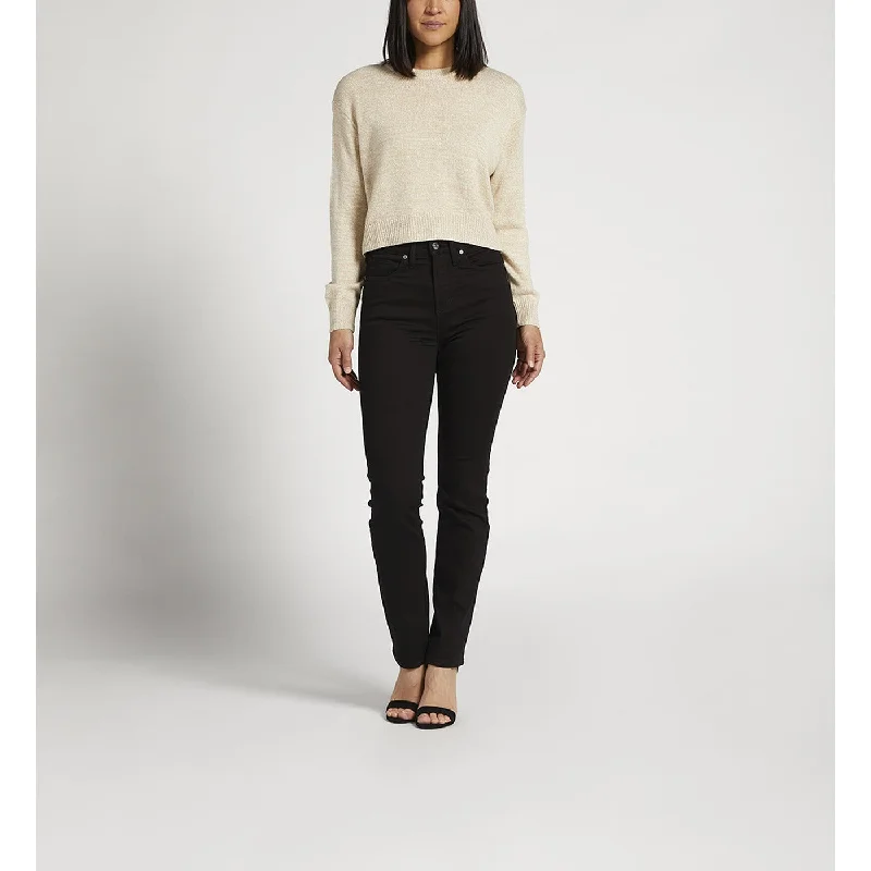 SJ Black Slim Straight Jeans Stylish High-Waist Skinny Denim