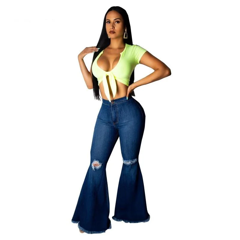 Women Retro Ripped Jeans Fashionable Slim Fit Jeans