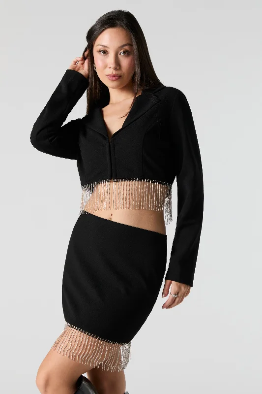 Rhinestone Fringe Mini Skirt velvet skirt luxurious