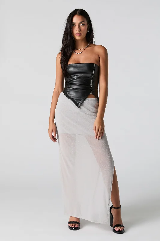 Sparkle Mesh Slit Maxi Skirt wrap skirt elegant