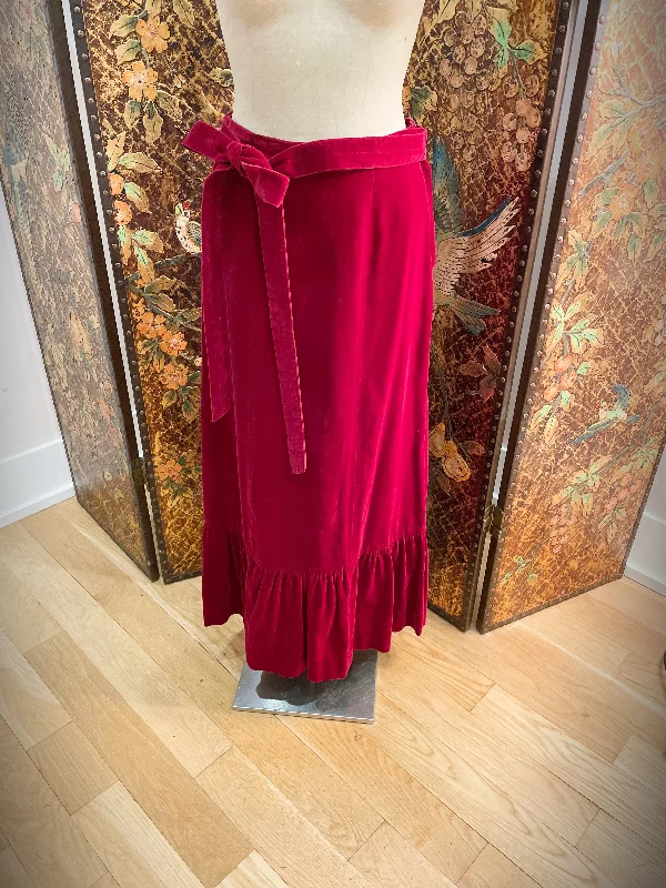 1970s Saks Fifth Avenue Red Velvet Maxi Skirt silk skirt luxurious