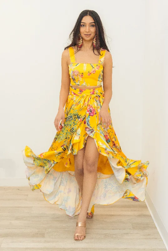 ALIA Hi-lo Yellow Lehenga Skirt silk skirt elegant