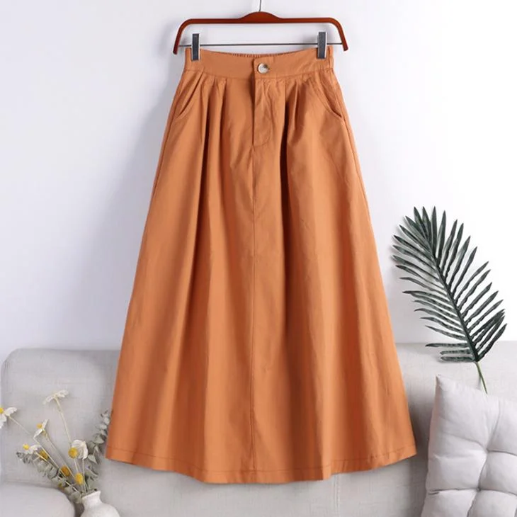 Autumn and Winter Solid Color High Waist Women's Skirt Literary Temperament Button Pocket A-line Skirt Mid-length Women's Skirt denim skirt casual
