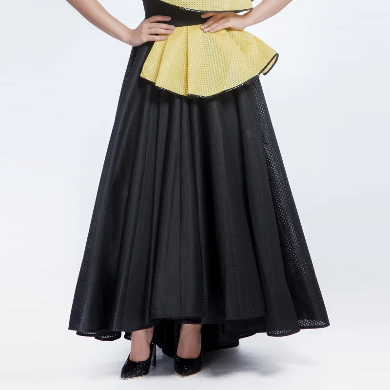 Black Pleated Long Skirt linen skirt airy