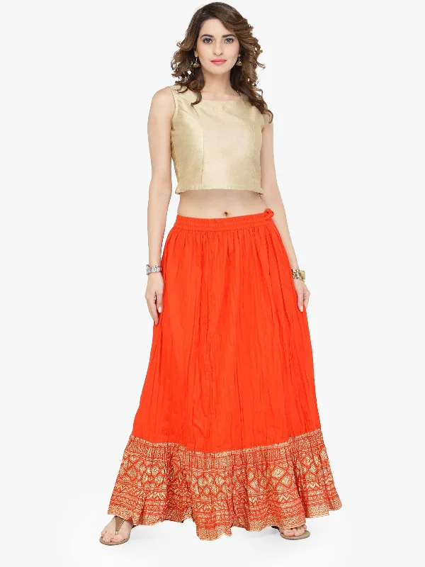 Beautiful Orange Cotton Printed Skirt For Women athletic skirt fit
