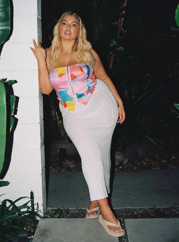 Belle Knit Maxi Skirt White Curve cashmere skirt soft
